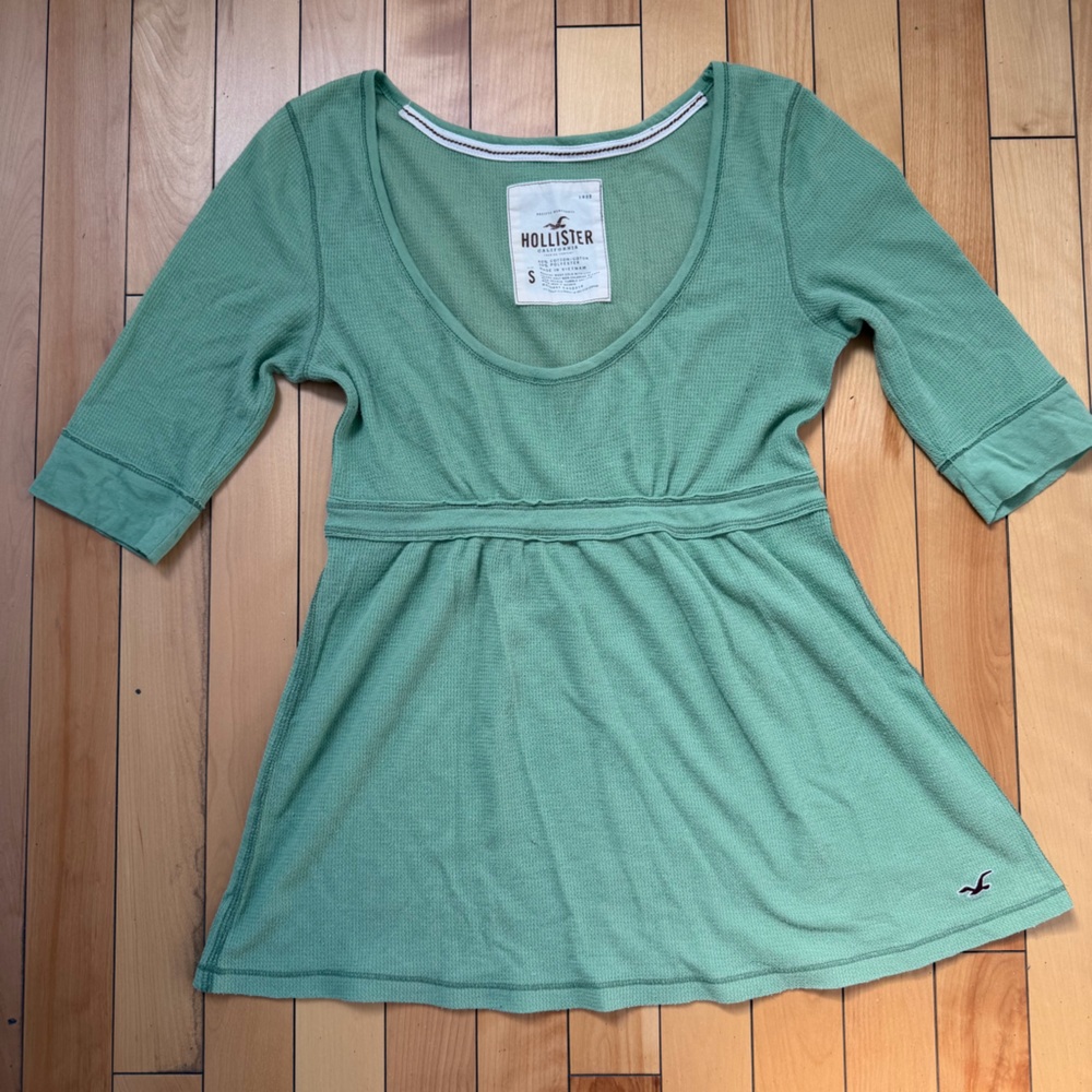 Vintage Y2K Hollister Sage Green Babydoll Short Sleeve Top Knit Sweater Sz Small